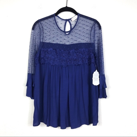 NWT Altar'd State Floral Lace Ruffle Sleeve Top S - Picture 1 of 6